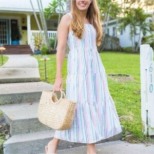 J Crew summer striped tiered maxi dress